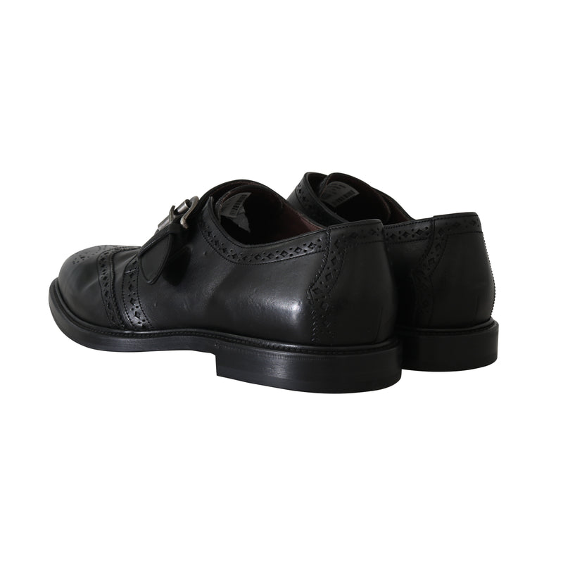 Black Leather Monkstrap Wingtip Shoes