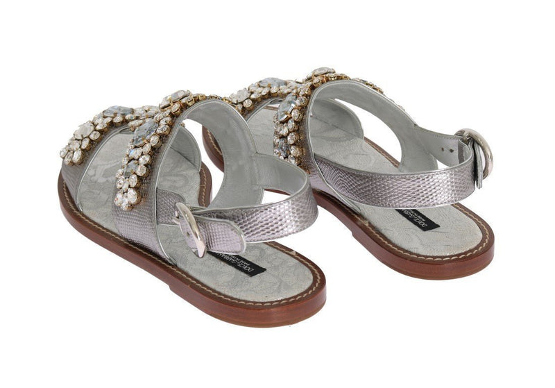 Silver Crystal Iguana Leather Sandals