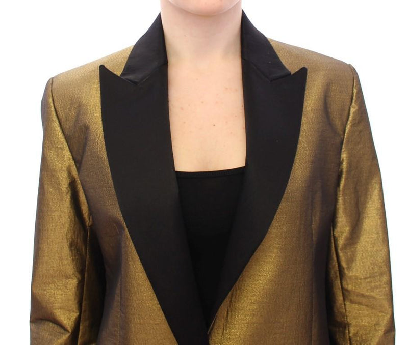 Black Gold Silk Coat Jacket Long Blazer
