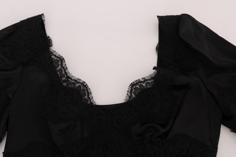 Black Lace Stretch Silk Blouse