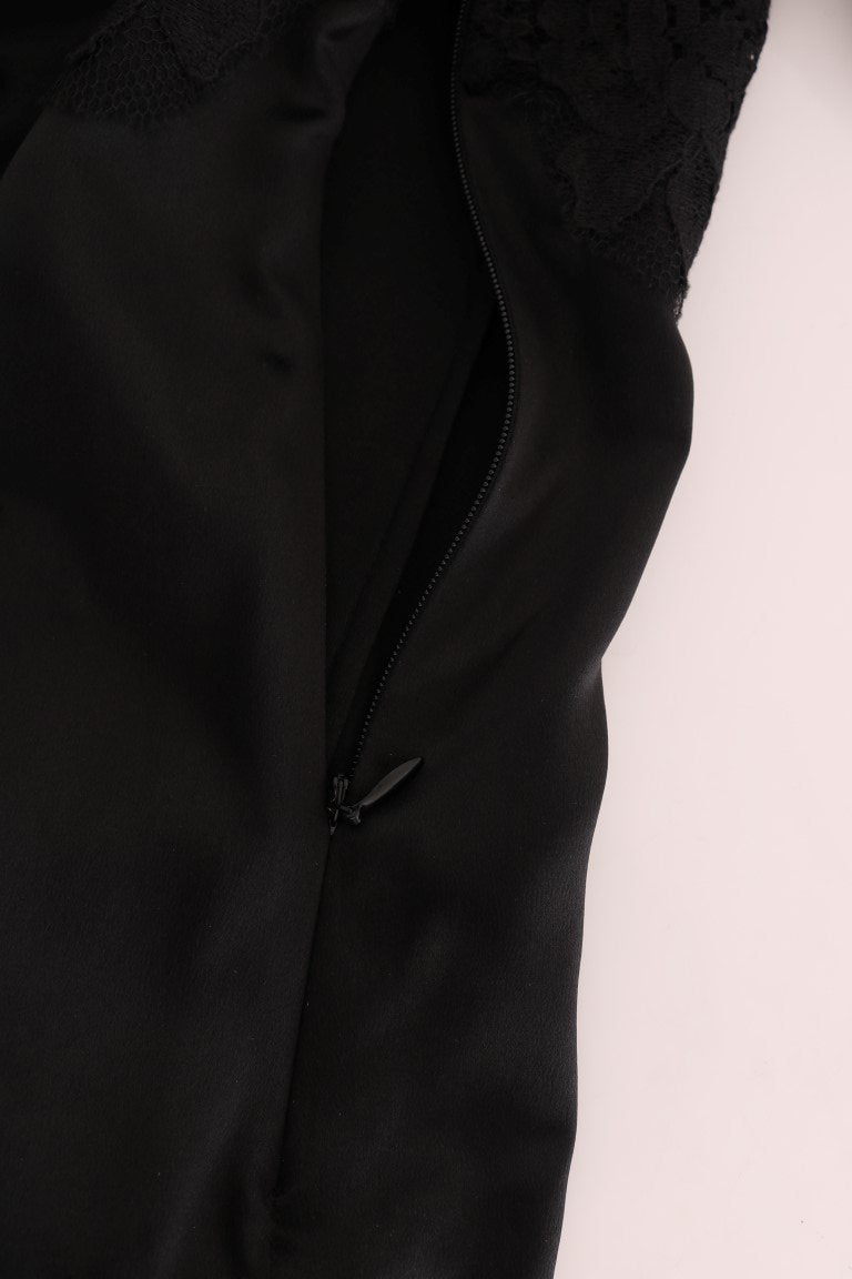 Black Lace Stretch Silk Blouse