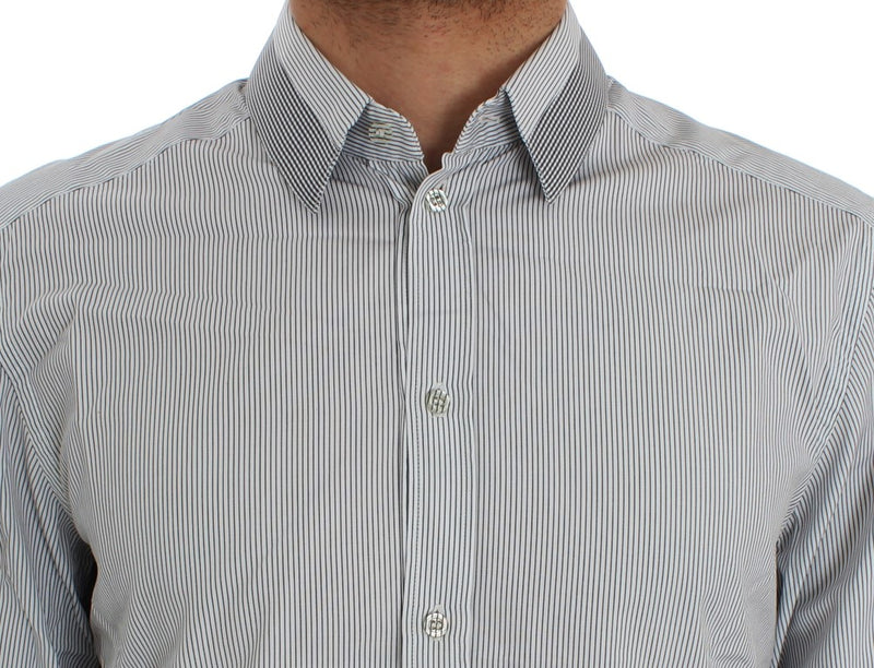 White Blue Striped Cotton Slim GOLD Shirt