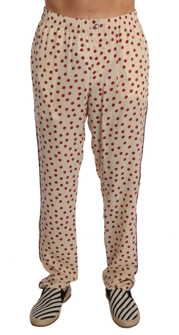 Beige Red Polka Dot Silk Pajama Pants