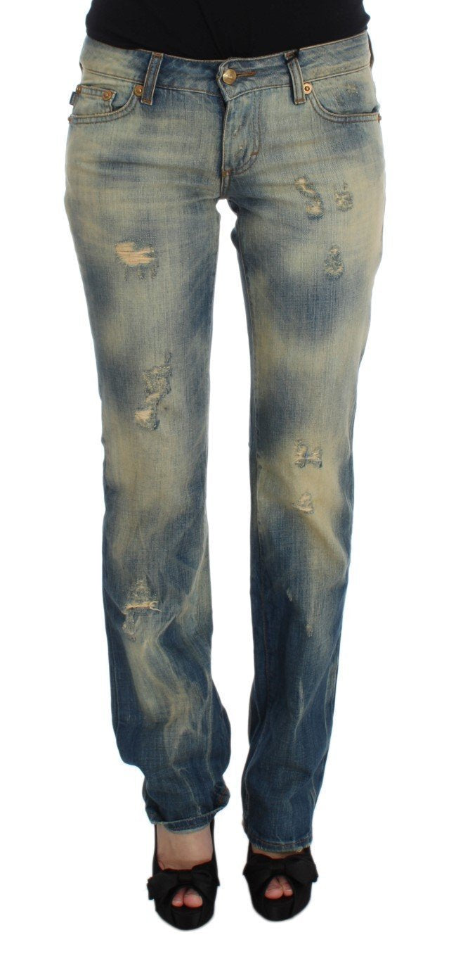 Blue Wash Cotton Slim Fit Bootcut Jeans