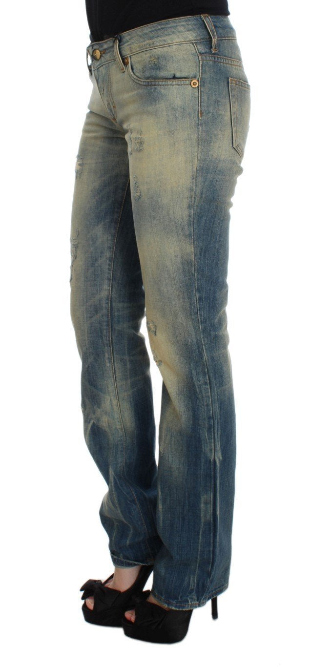 Blue Wash Cotton Slim Fit Bootcut Jeans