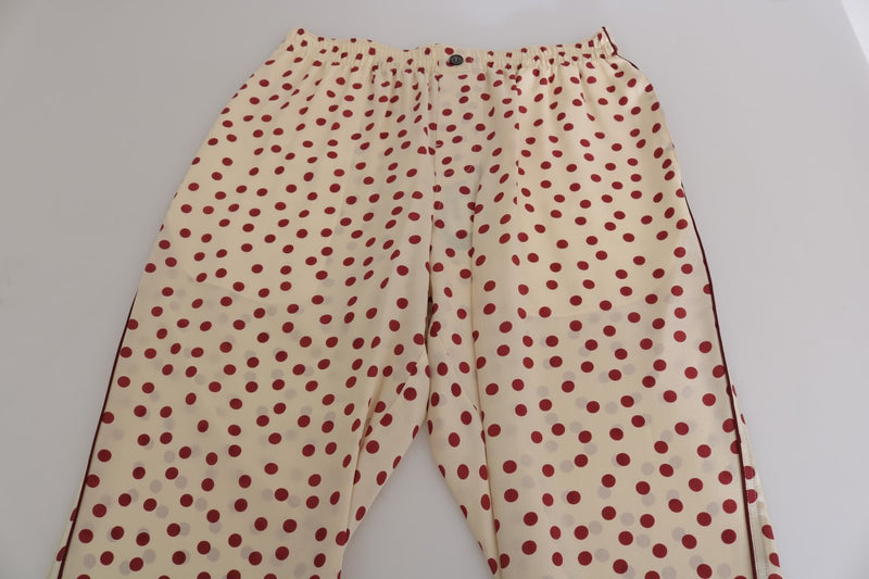 Beige Red Polka Dot Silk Pajama Pants