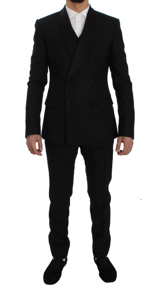 Black Wool Silk Slim Fit 3 Piece Suit
