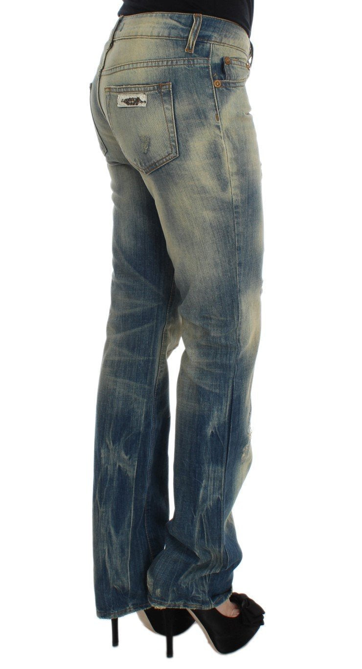 Blue Wash Cotton Slim Fit Bootcut Jeans