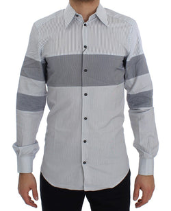 White Blue Striped Cotton Slim GOLD Shirt