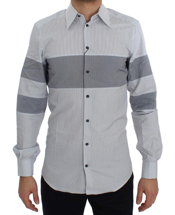 White Blue Striped Cotton Slim GOLD Shirt