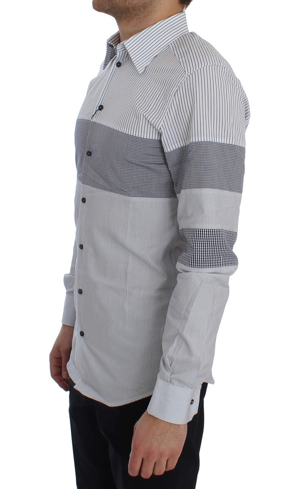 White Blue Striped Cotton Slim GOLD Shirt