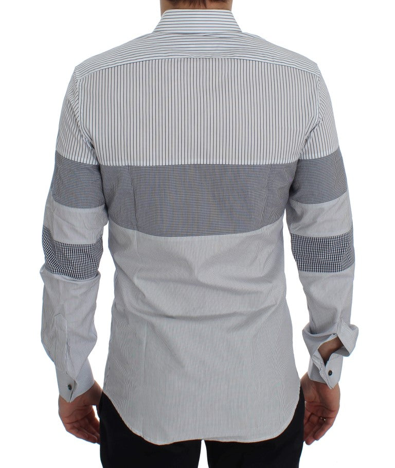 White Blue Striped Cotton Slim GOLD Shirt