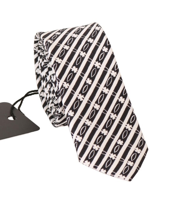 Black White Striped Silk Slim Tie