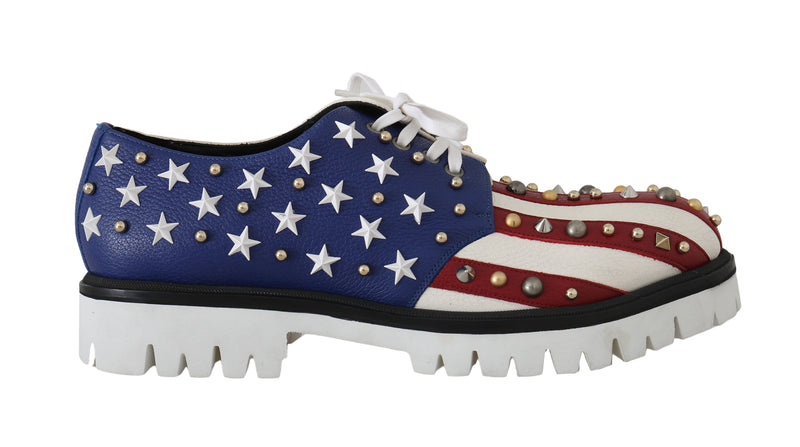 Leather White American Flag Derby Shoes