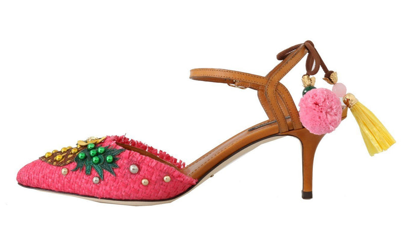 Multicolor Pineapple Crystal Leather Slingbacks Shoes