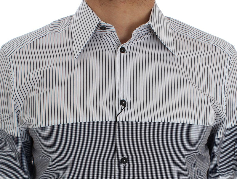 White Blue Striped Cotton Slim GOLD Shirt