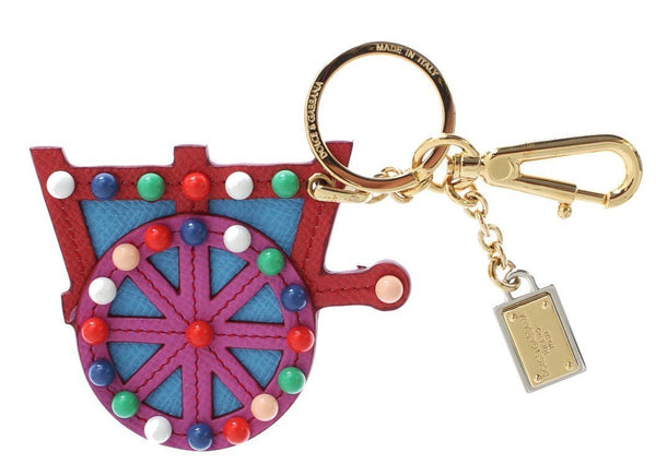 Multicolor Leather Cart Wheel Gold Keychain