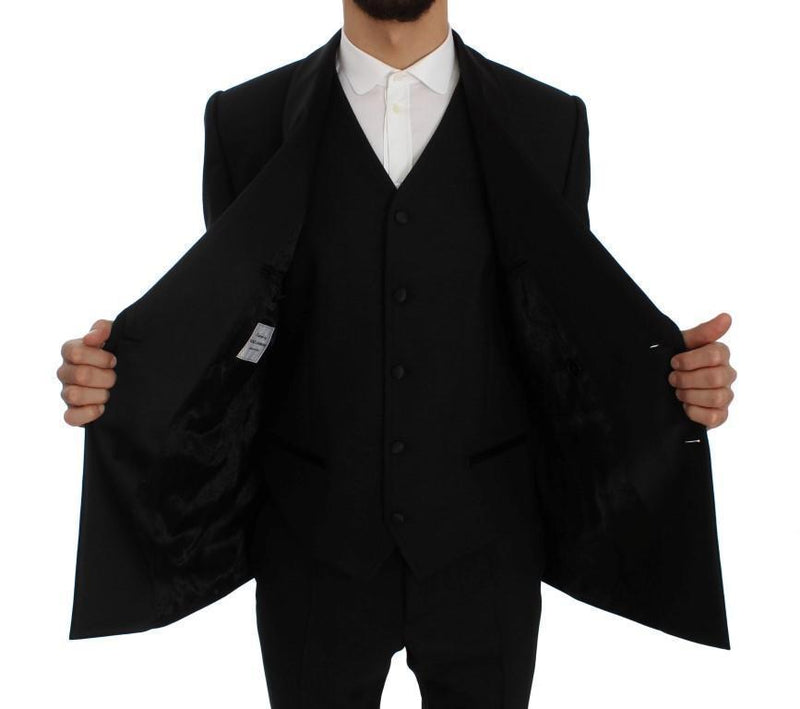 Black Wool Silk Slim Fit 3 Piece Suit