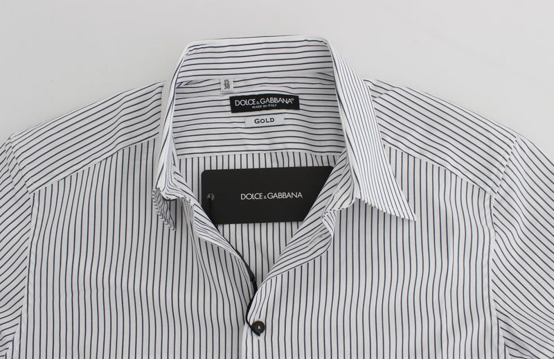 White Blue Striped Cotton Slim GOLD Shirt