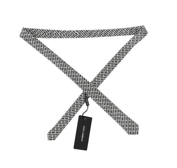 Black White Striped Silk Slim Tie