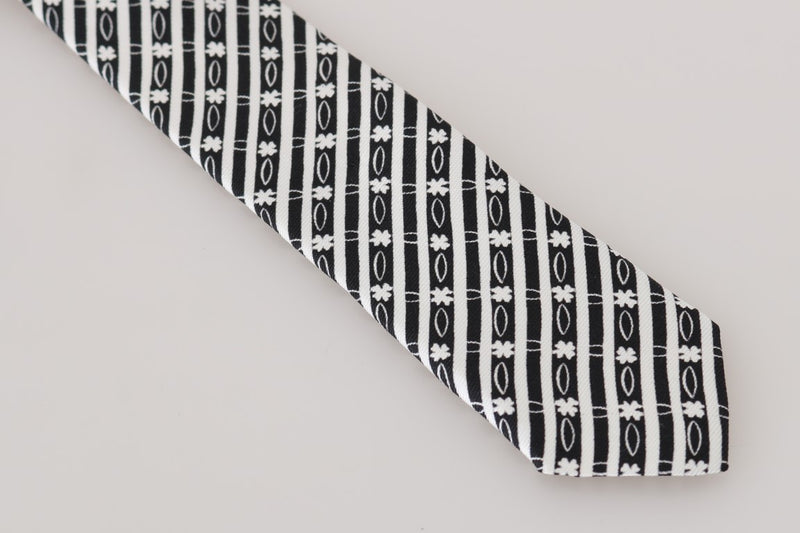 Black White Striped Silk Slim Tie