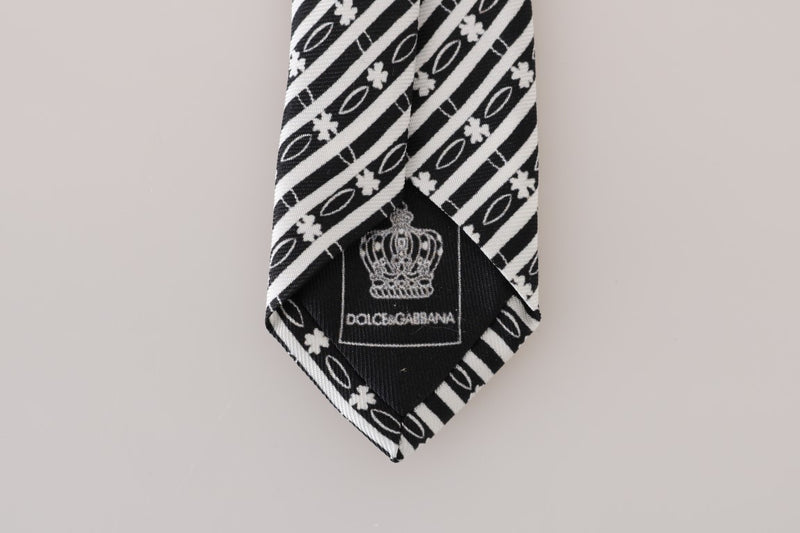 Black White Striped Silk Slim Tie