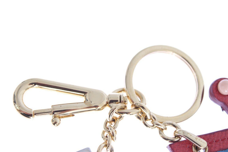 Multicolor Leather Cart Wheel Gold Keychain