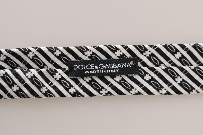 Black White Striped Silk Slim Tie