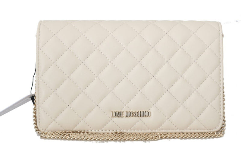 White Quilted Faux Leather Messenger Bag