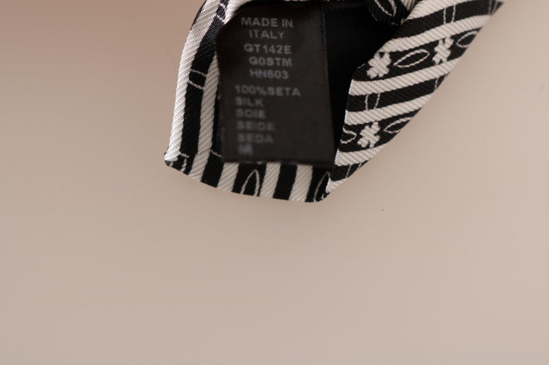 Black White Striped Silk Slim Tie