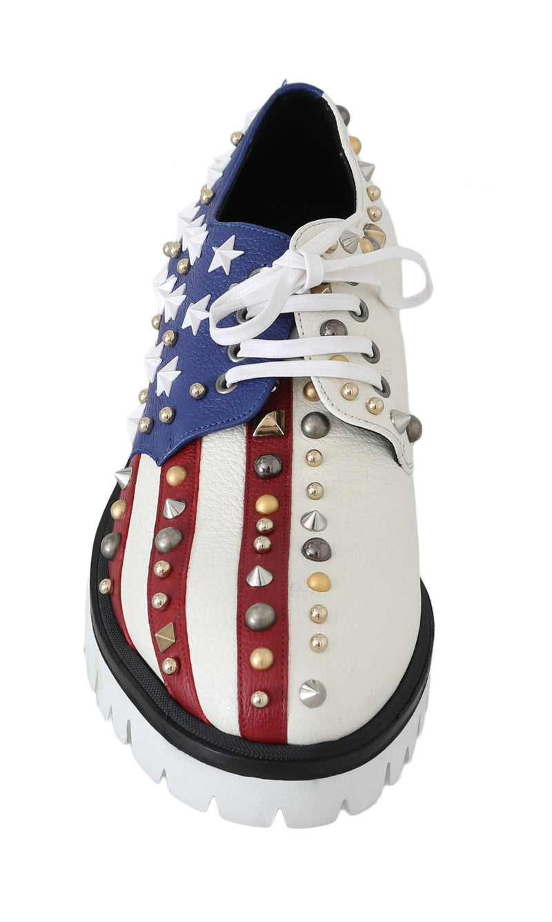 Leather White American Flag Derby Shoes