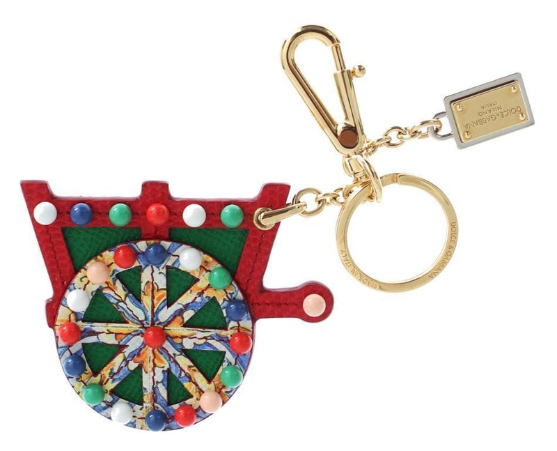 Multicolor Leather Cart Wheel Gold Keychain