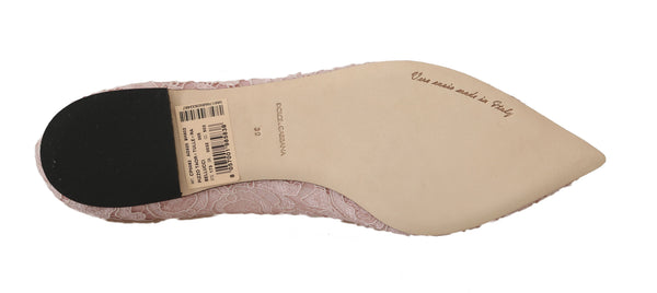 Pink Silk Lace Crystal Ballet Flats