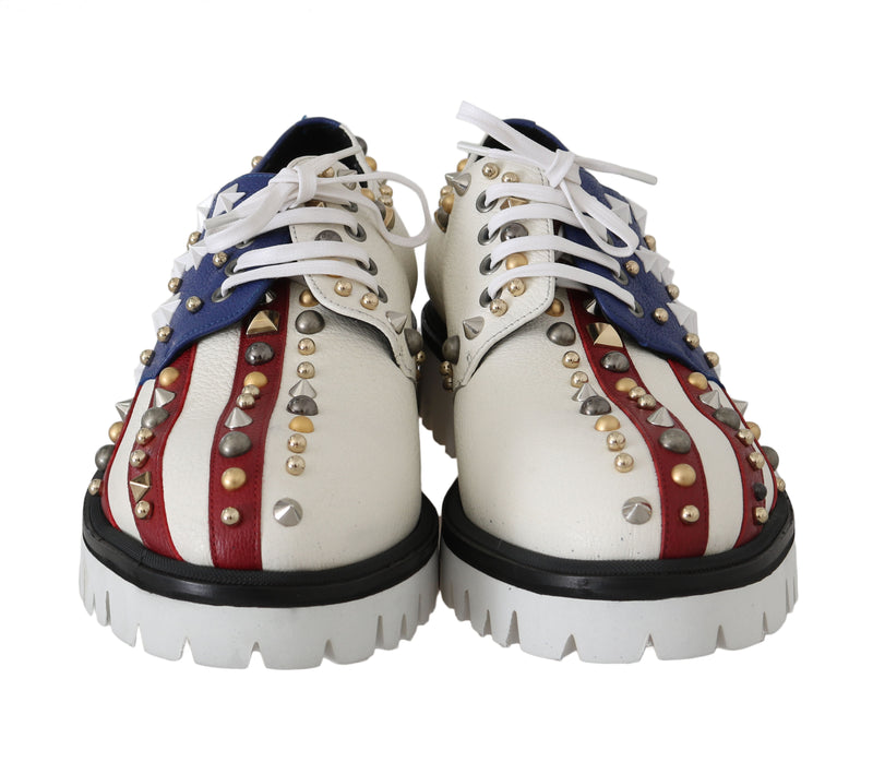 Leather White American Flag Derby Shoes