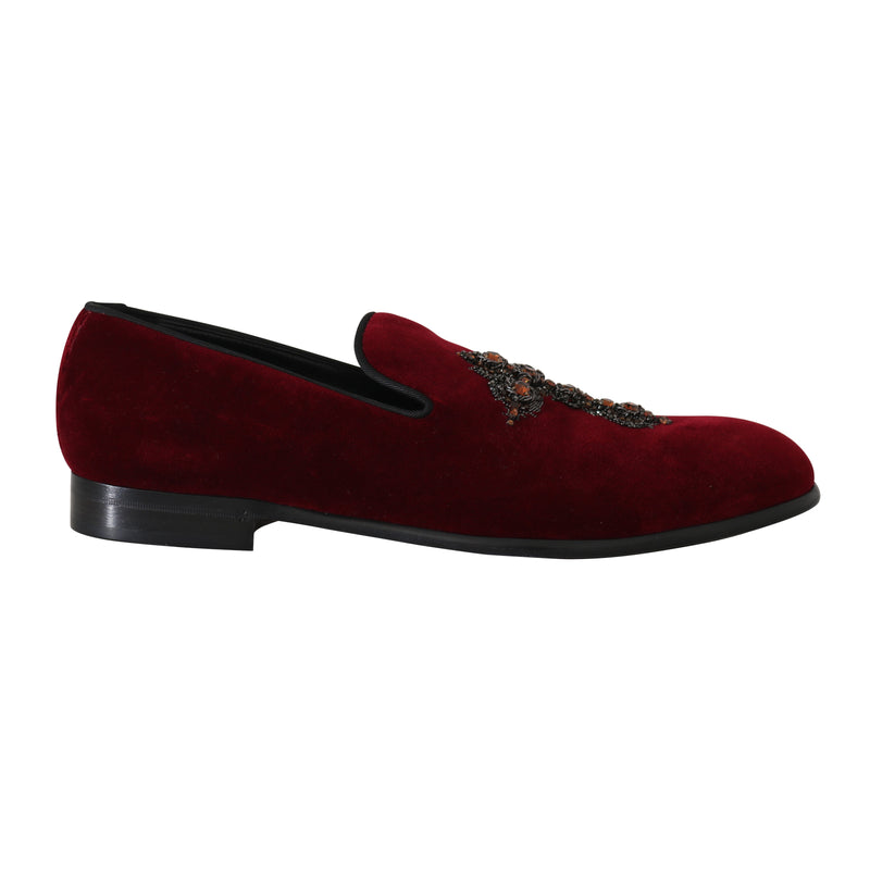 Red Velvet Crystal Cross Loafers Shoes