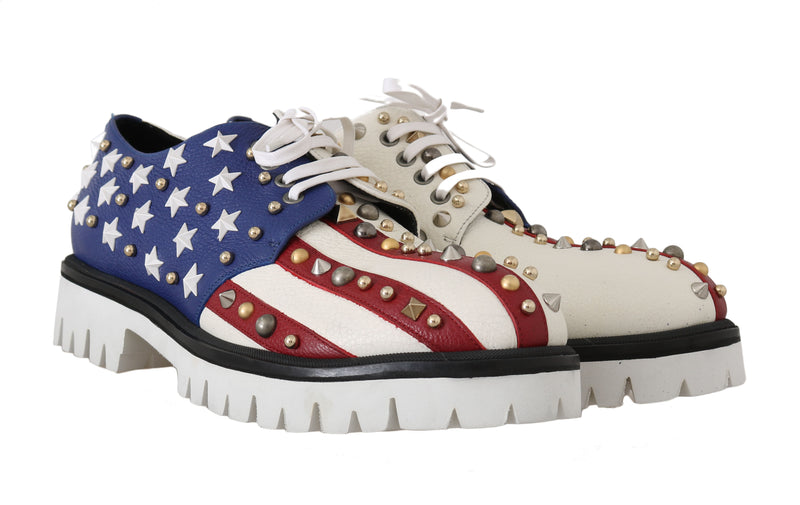 Leather White American Flag Derby Shoes