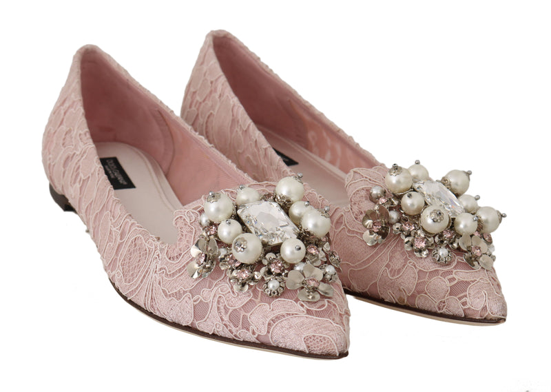 Pink Silk Lace Crystal Ballet Flats