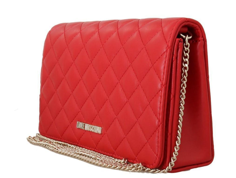 Red Quilted Faux Leather Shoulder Bag