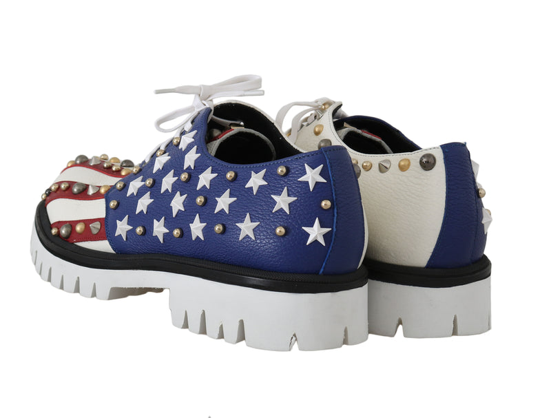 Leather White American Flag Derby Shoes