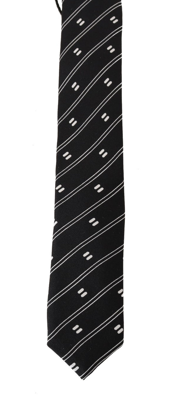 Black Silk White Striped Slim Tie