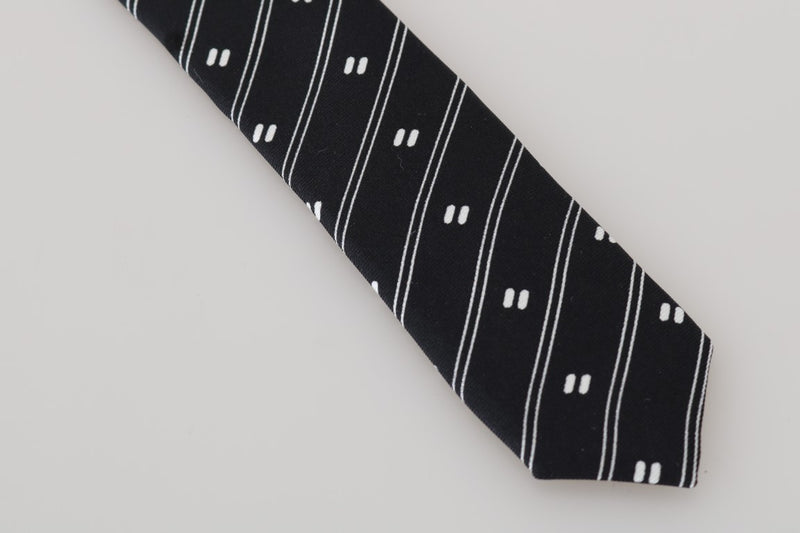 Black Silk White Striped Slim Tie