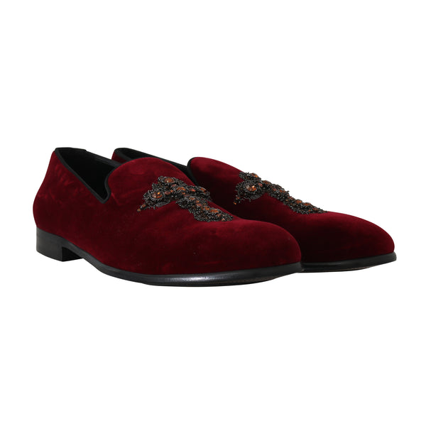 Red Velvet Crystal Cross Loafers Shoes
