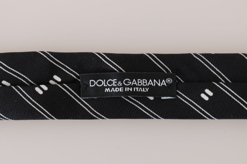 Black Silk White Striped Slim Tie