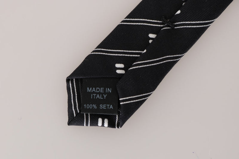 Black Silk White Striped Slim Tie