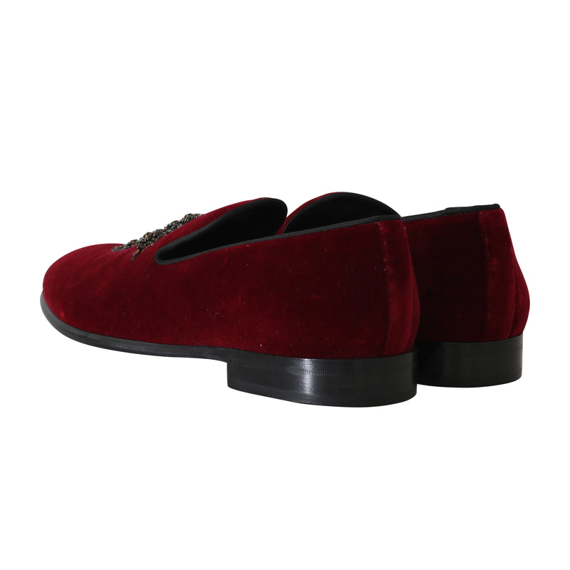 Red Velvet Crystal Cross Loafers Shoes