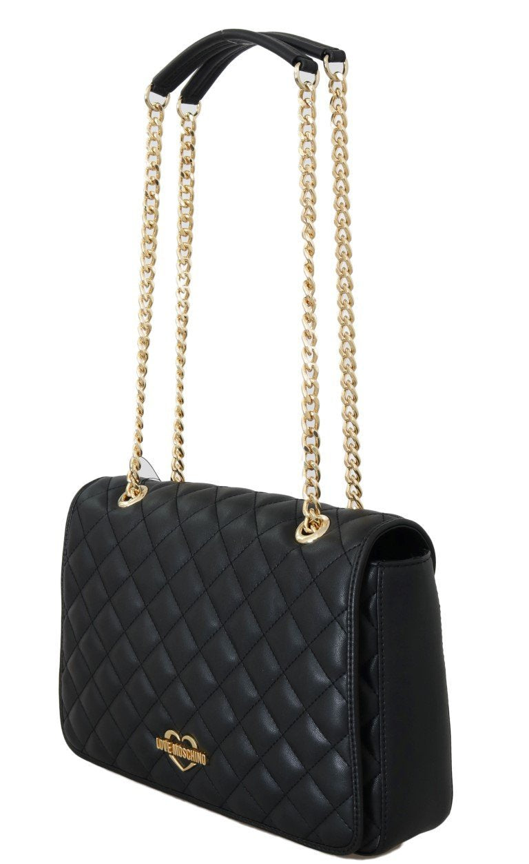 Black Quilted Faux Leather Messenger Bag