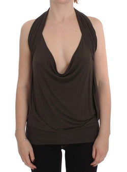 Brown Stretch Sleeveless Blouse
