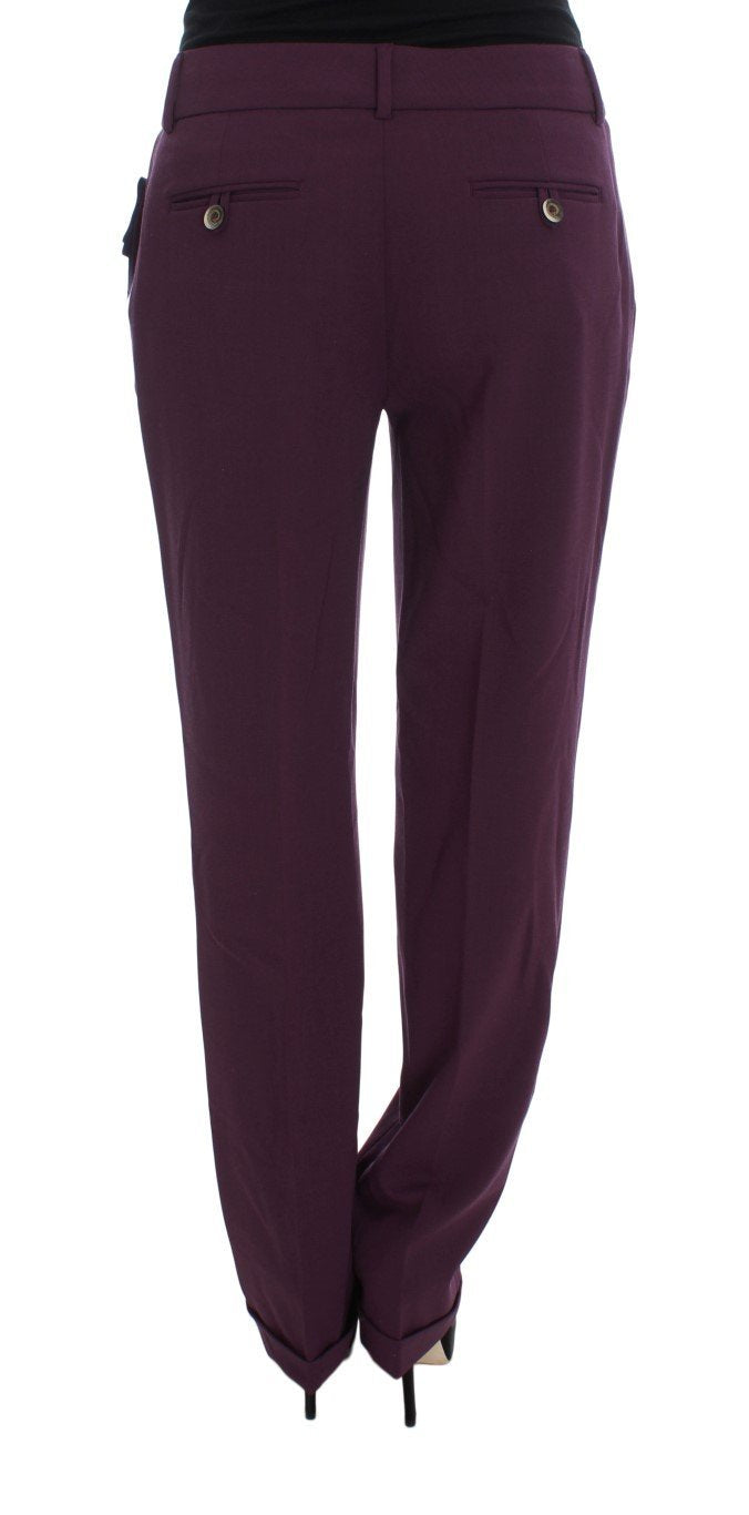 Purple Polyester Blend Straight Dress Pants