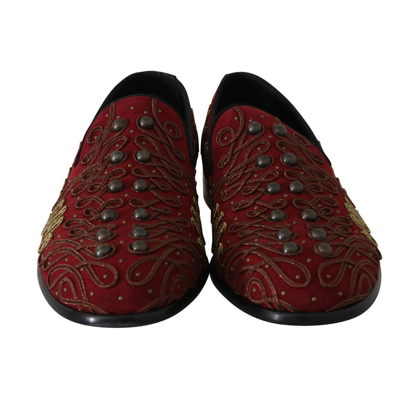 Bordeaux Gold Ricamo Loafers Suede