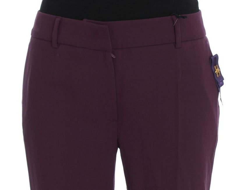 Purple Polyester Blend Straight Dress Pants